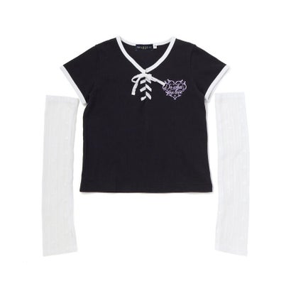 レースアップTシャツ＆レースアームカバーセット(110~150cm) （ブラック）｜詳細画像