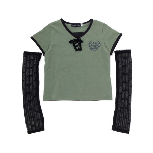 レースアップTシャツ＆レースアームカバーセット(110~150cm) （グリーン）