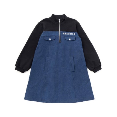 ネクシック nexchic ハーフジップデニム裏毛切り替えワンピース(110~150cm) （ブラック）｜詳細画像