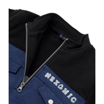 ネクシック nexchic ハーフジップデニム裏毛切り替えワンピース(110~150cm) （ブラック）｜詳細画像
