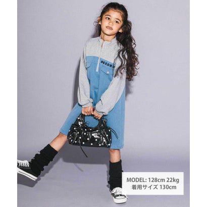 ネクシック nexchic ハーフジップデニム裏毛切り替えワンピース(110~150cm) （グレー）｜詳細画像