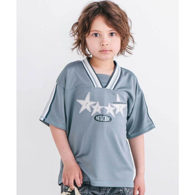 太ラインポイントメッシュTシャツ(110~150cm) （グレー）