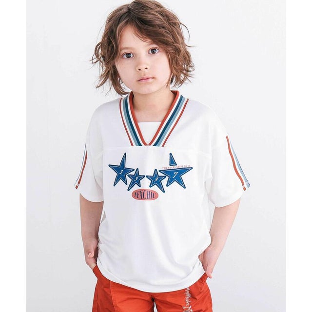 太ラインポイントメッシュTシャツ(110~150cm) （ホワイト）