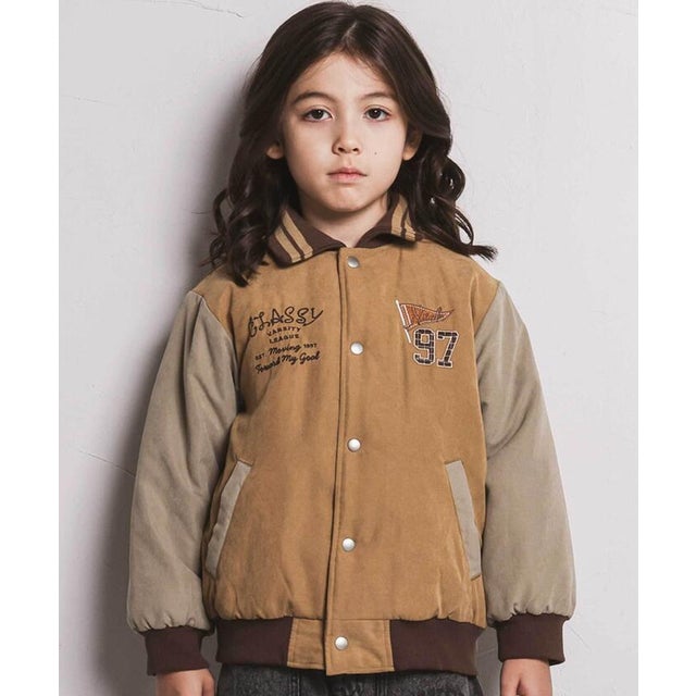 ピーチ起毛タフタロゴパッチスタジャン(110~150cm) （ベージュ）