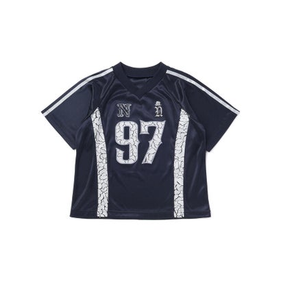 レースロゴパッチサテンユニフォーム半袖Tシャツ(110~150cm) （ネイビー）｜詳細画像