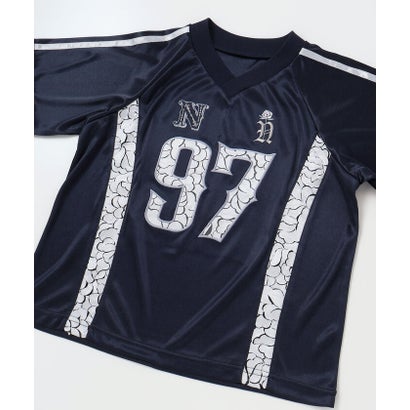 レースロゴパッチサテンユニフォーム半袖Tシャツ(110~150cm) （ネイビー）｜詳細画像