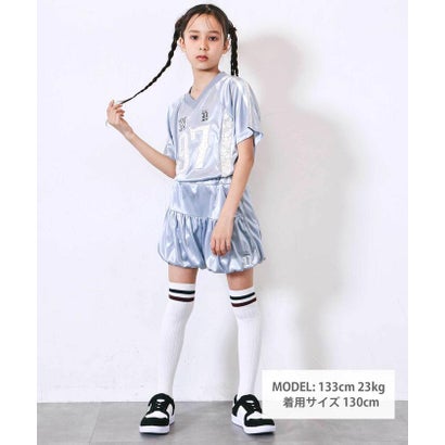 レースロゴパッチサテンユニフォーム半袖Tシャツ(110~150cm) （グレー）｜詳細画像