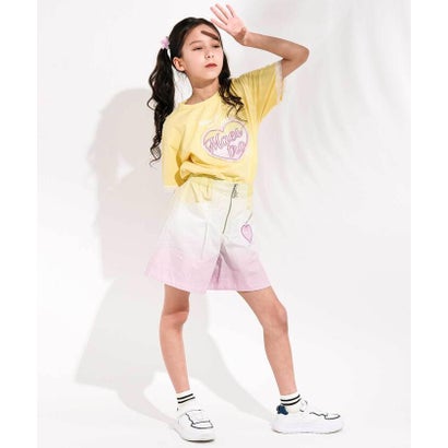 【接触冷感】袖レースハートパッチ天竺Tシャツ(110~150cm) （イエロー）｜詳細画像