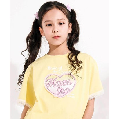 【接触冷感】袖レースハートパッチ天竺Tシャツ(110~150cm) （イエロー）｜詳細画像