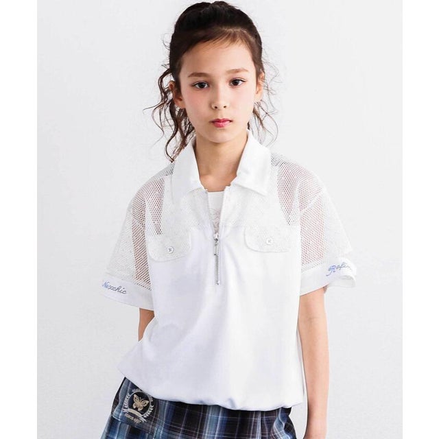 切り替えメッシュハーフジップTシャツ(110~150cm) （ホワイト）