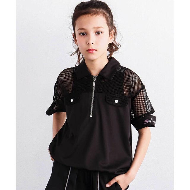 切り替えメッシュハーフジップTシャツ(110~150cm) （ブラック）