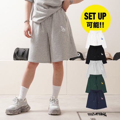 ワンフォークロージング 1111clothing LA ロゴ刺繍 スウェットショートパンツ （WHITE）｜詳細画像