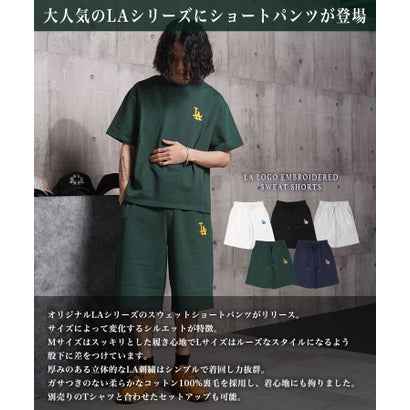 ワンフォークロージング 1111clothing LA ロゴ刺繍 スウェットショートパンツ （WHITE）｜詳細画像