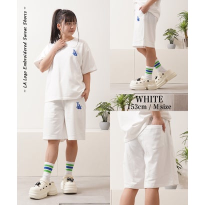 ワンフォークロージング 1111clothing LA ロゴ刺繍 スウェットショートパンツ （WHITE）｜詳細画像