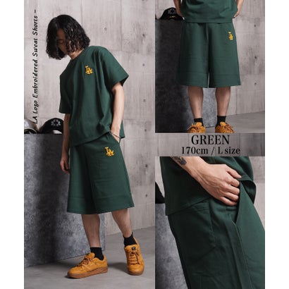 ワンフォークロージング 1111clothing LA ロゴ刺繍 スウェットショートパンツ （NAVY）｜詳細画像