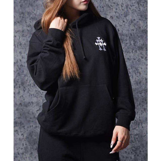 3連 クロス プルパーカー （BLACK）