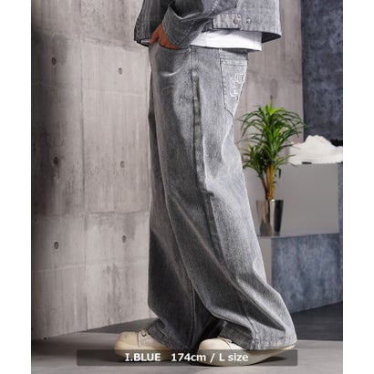 フロッキーデニム Wポケットワイドストレートパンツ / セットアップ対応 （D.NAVY）｜詳細画像