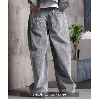 フロッキーデニム Wポケットワイドストレートパンツ / セットアップ対応 （D.NAVY）｜詳細画像