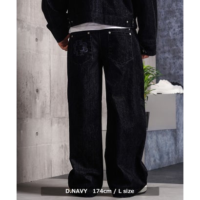 フロッキーデニム Wポケットワイドストレートパンツ / セットアップ対応 （D.NAVY）｜詳細画像