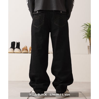 ステッチデザイン ストレートパンツ （デニムNAVY）｜詳細画像
