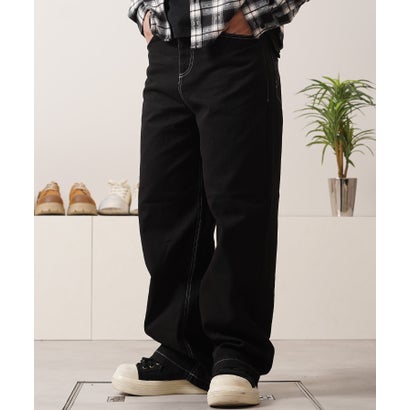 ステッチデザイン ストレートパンツ （ダックBLACK）｜詳細画像