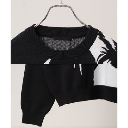 ワンフォークロージング 1111clothing 猫柄 クルーネックニット （BLACK-4）｜詳細画像