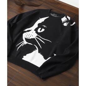 猫柄 クルーネックニット （BLACK-4）
