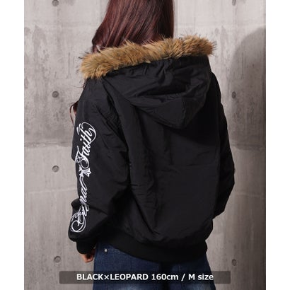 リバーシブル フードファー ナイロンジャケット （KHAKI×BLACK）｜詳細画像