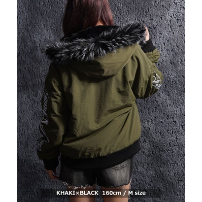 リバーシブル フードファー ナイロンジャケット （KHAKI×BLACK）｜詳細画像