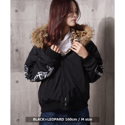 リバーシブル フードファー ナイロンジャケット （BLACK×LEOPARD）｜詳細画像