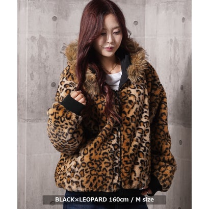 リバーシブル フードファー ナイロンジャケット （BLACK×LEOPARD）｜詳細画像
