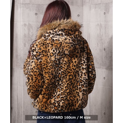 リバーシブル フードファー ナイロンジャケット （BLACK×LEOPARD）｜詳細画像