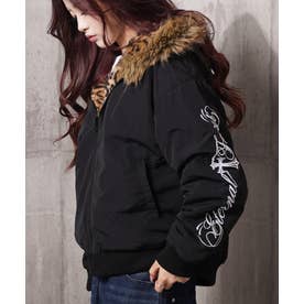 リバーシブル フードファー ナイロンジャケット （BLACK×LEOPARD）