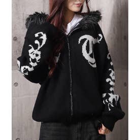 フードファー ニットジップパーカー （BLACK）