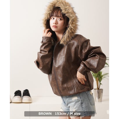 ムラPU フードファー ブルゾン （BROWN）｜詳細画像
