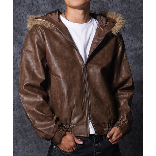 ムラPU フードファー ブルゾン （BROWN）