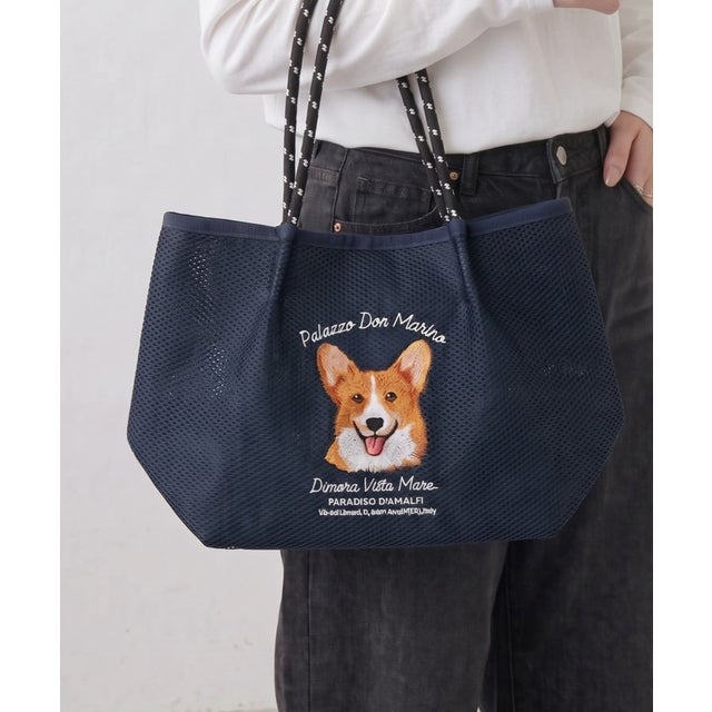 【うちのこシリーズ】アニマルメッシュプチバッグ （navy）