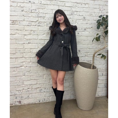 【continuer】フェイクファーフード付きミドルコート （CGY）｜詳細画像