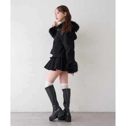 【continuer】フェイクファー付ショートダッフルコート （BK）｜詳細画像