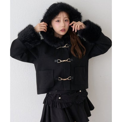 【continuer】フェイクファー付ショートダッフルコート （BK）｜詳細画像