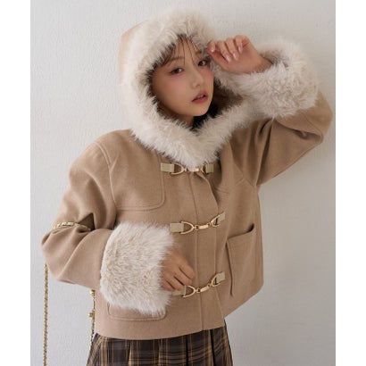 【continuer】フェイクファー付ショートダッフルコート （BK）｜詳細画像
