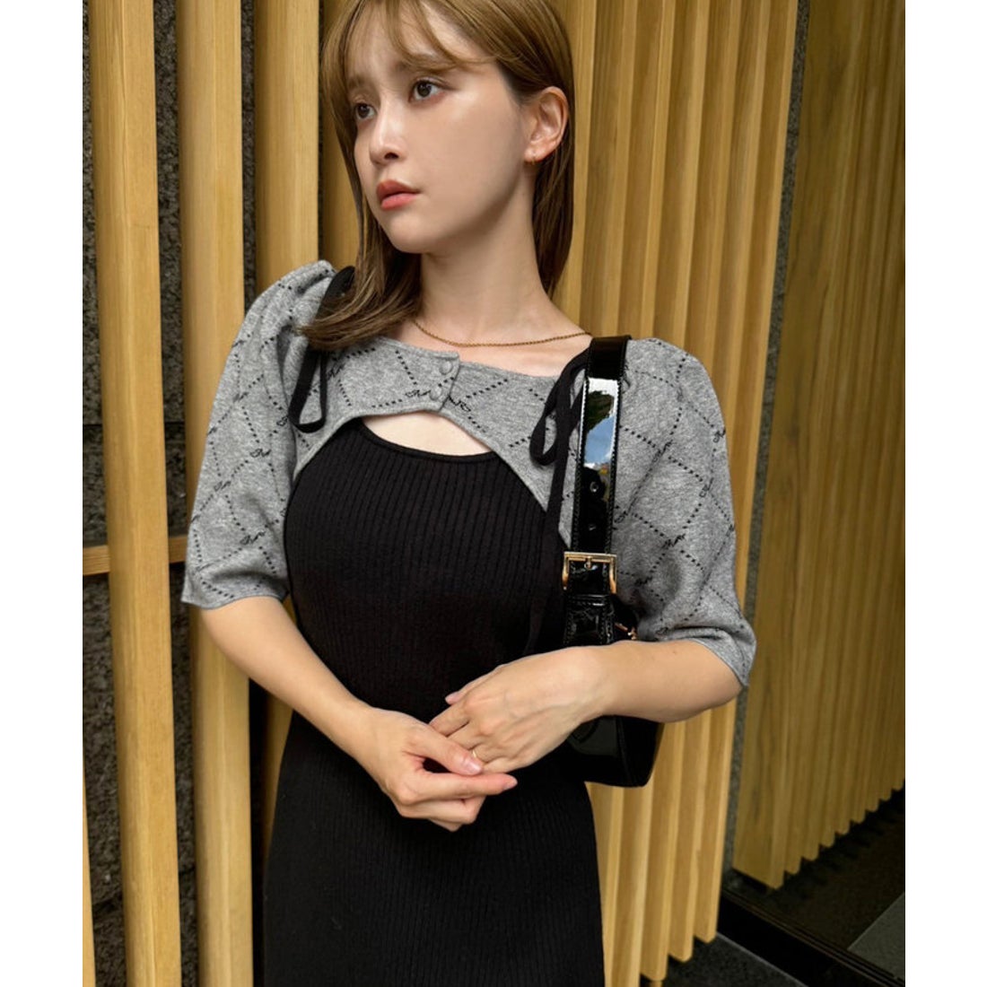 NICE CLAUP くびれワンピース ブラックS 値下げ可 ナイスクラップ NICE CLAUP 【one after another】ニットボレロワンピ