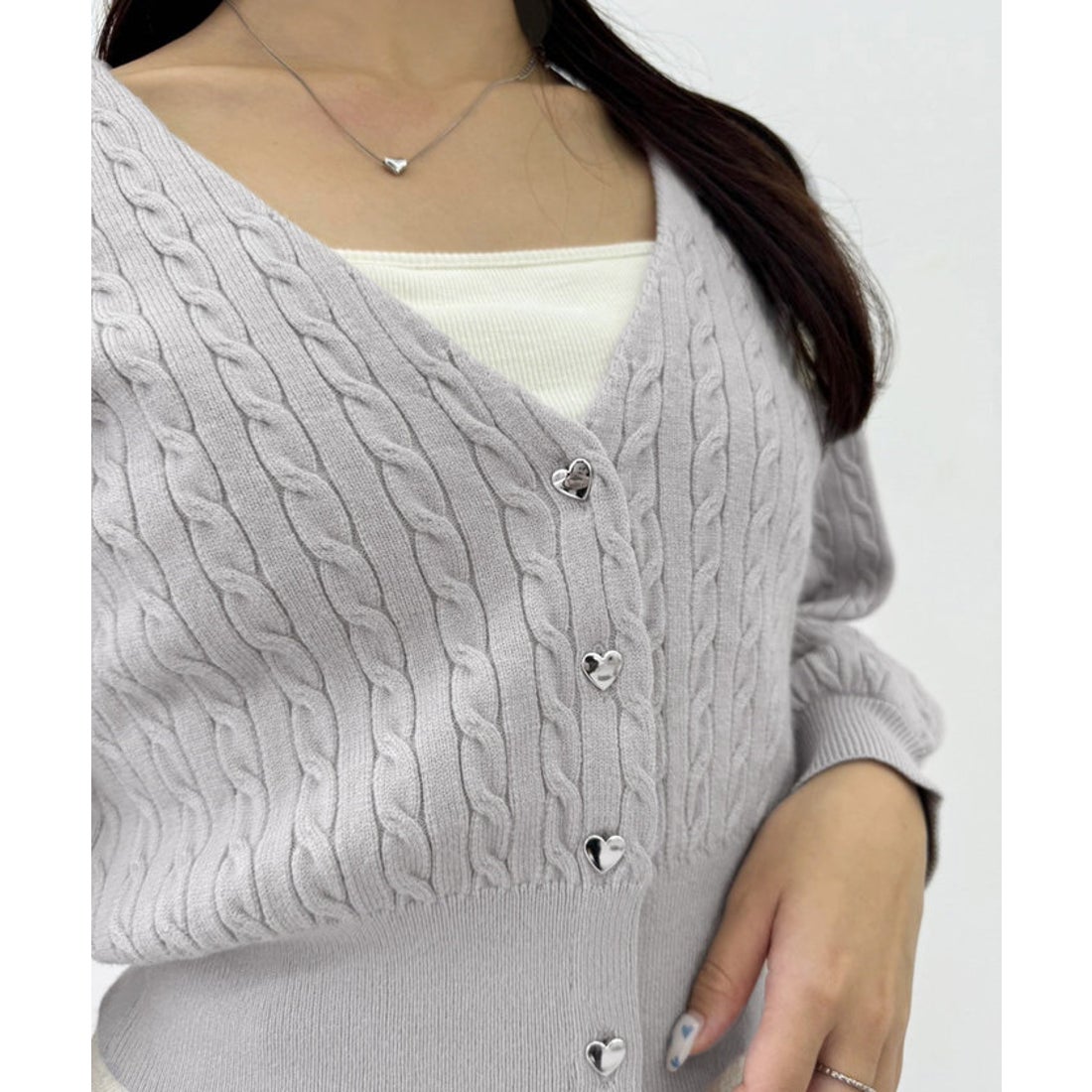 美品NKNITダークグレー ハート模様 クロップドニット（クラシカル 