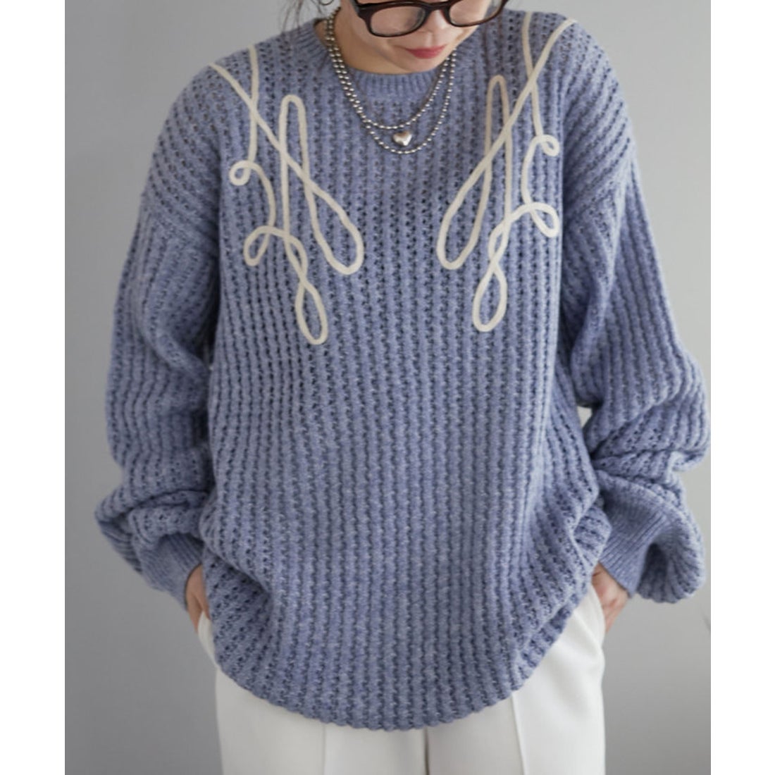ナイスクラップ NICE CLAUP 2025SS【NUNIFE】透かしテープ刺繍ニット 