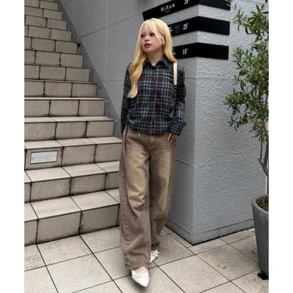 ナイスクラップ NICE CLAUP 【continuer】サイドドロストキラキラチェックシャツ （BK）｜詳細画像