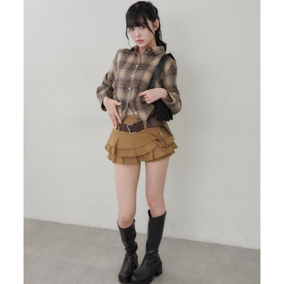 ナイスクラップ NICE CLAUP 【continuer】サイドドロストキラキラチェックシャツ （BK）｜詳細画像