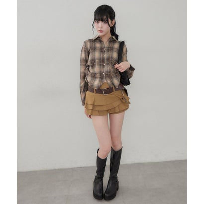 ナイスクラップ NICE CLAUP 【continuer】サイドドロストキラキラチェックシャツ （BK）｜詳細画像