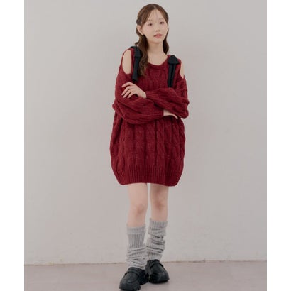 ナイスクラップ NICE CLAUP 【continuer】肩開きリボンケーブルニットワンピース （BRD）｜詳細画像