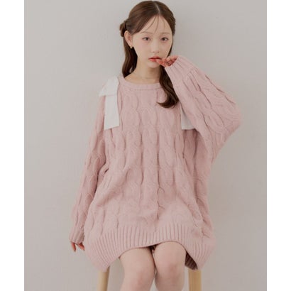 ナイスクラップ NICE CLAUP 【continuer】肩開きリボンケーブルニットワンピース （CGY）｜詳細画像