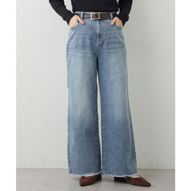【M/Lサイズ展開】大人ストレッチデニムワイドパンツ （blue）